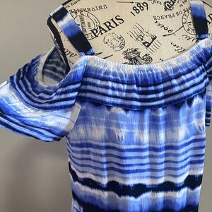 INC International Concepts Blue and White Off-Shoulder Top